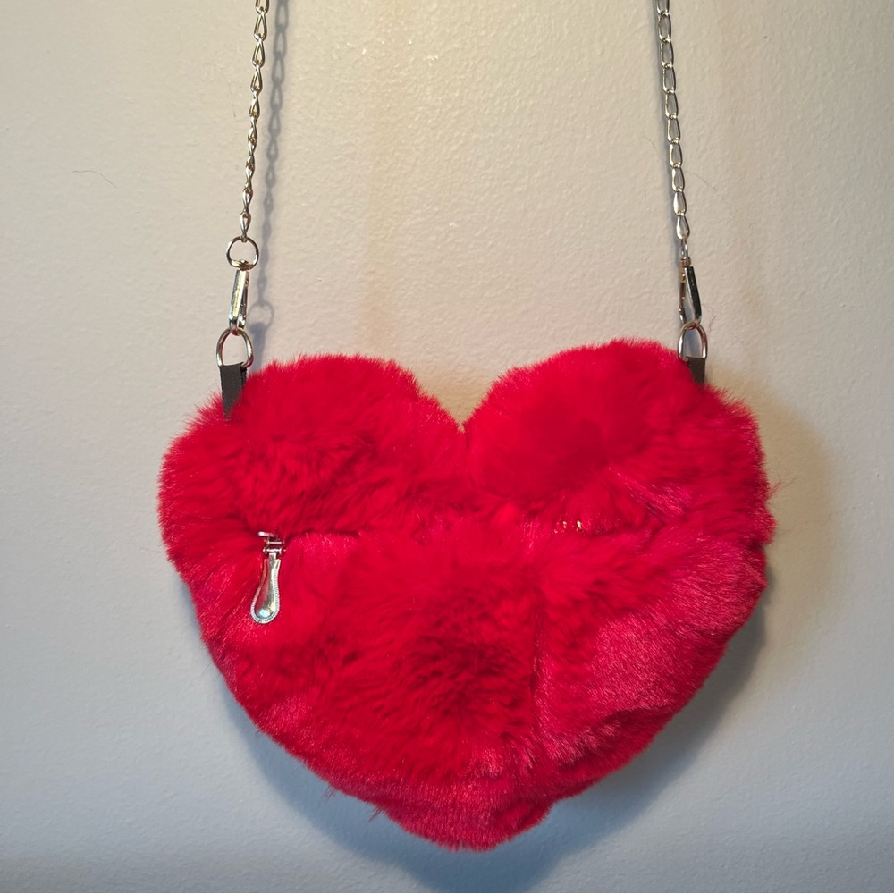 Faux Fur Red Heart Bag